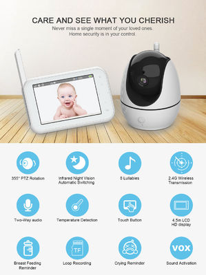 PTZ Digital Wireless Baby Monitor ปุ่มสัมผัสหน้าจอระยะไกล 4.5 นิ้ว